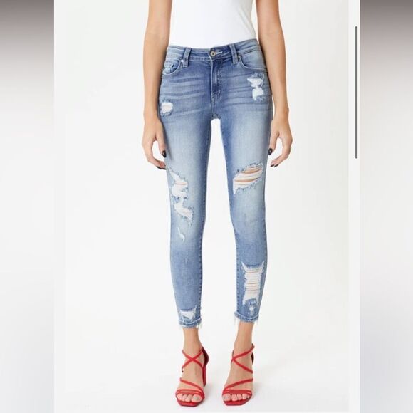 Medium Stone Washed Distressed Ankle Skinnies - Picture 5 of 15